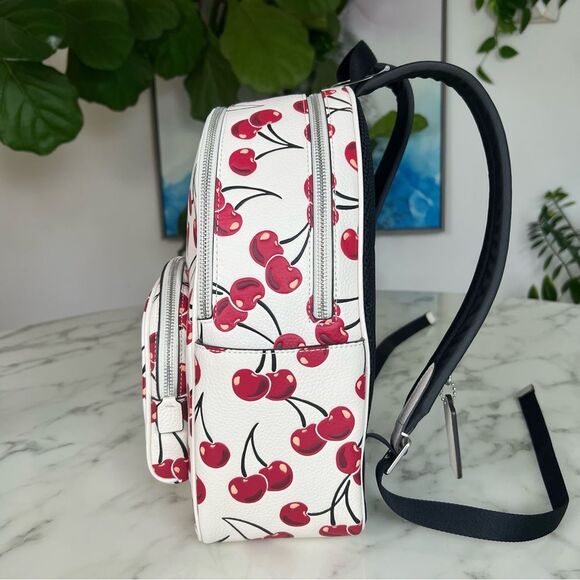 NWOT Coach Court Backpack With Cherry Print Silver Chalk Red Multi Leather CAA72 main image 9